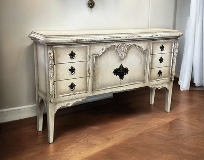 Valmer Ivory Distressed Dining Buffet Table Handcrafted 77 x 17 x 46 Elegant
