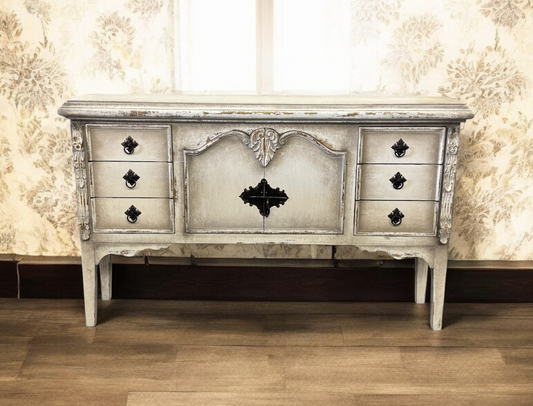 Valmer Ivory Distressed Dining Buffet Table Handcrafted 77 x 17 x 46 Elegant