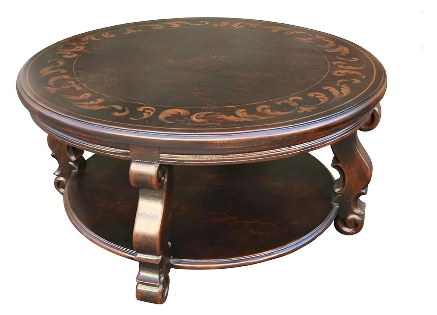 Roscoff Coffee Table - Round, Dark Espresso Finish, Ornate Carved Legs, 44 Inch Diameter