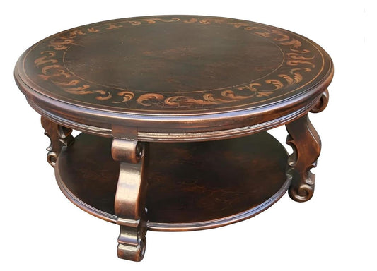 Roscoff Coffee Table - Round, Dark Espresso Finish, Ornate Carved Legs, 44 Inch Diameter