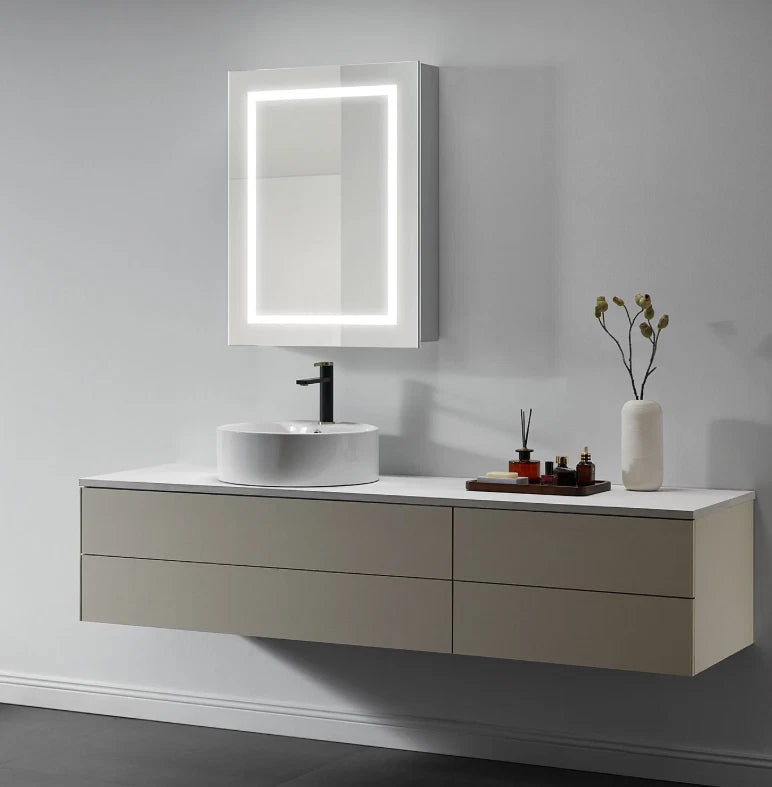 ARIES I LED LIGHTED BATHROOM CABINET VANITY SQUARE MIRROR - 32 x 24