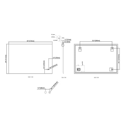 LUXOR LED VANITY SQUARE MIRROR - ADJUSTABLE TEMP. & BRIGHTNESS - 48 x 28