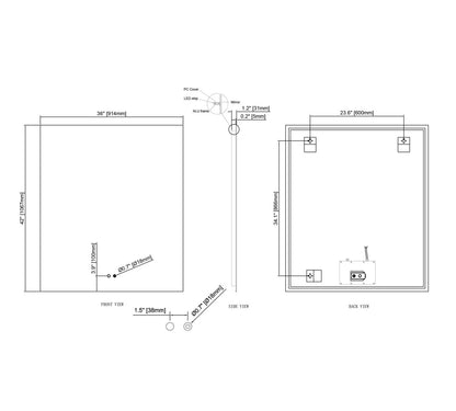 LUXOR LED VANITY SQUARE MIRROR - ADJUSTABLE TEMP. & BRIGHTNESS - 36 x 42
