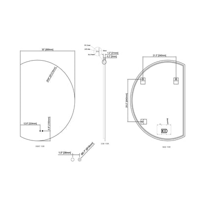 LUXOR HALF LED VANITY ROUND MIRROR - ADJUSTABLE TEMP. & BRIGHTNESS - 48 x 35