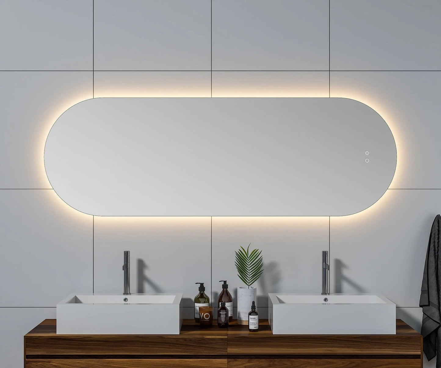 LUXOR PILL LED VANITY OVAL MIRROR - ADJUSTABLE TEMP. & BRIGHTNESS - 23 x 70