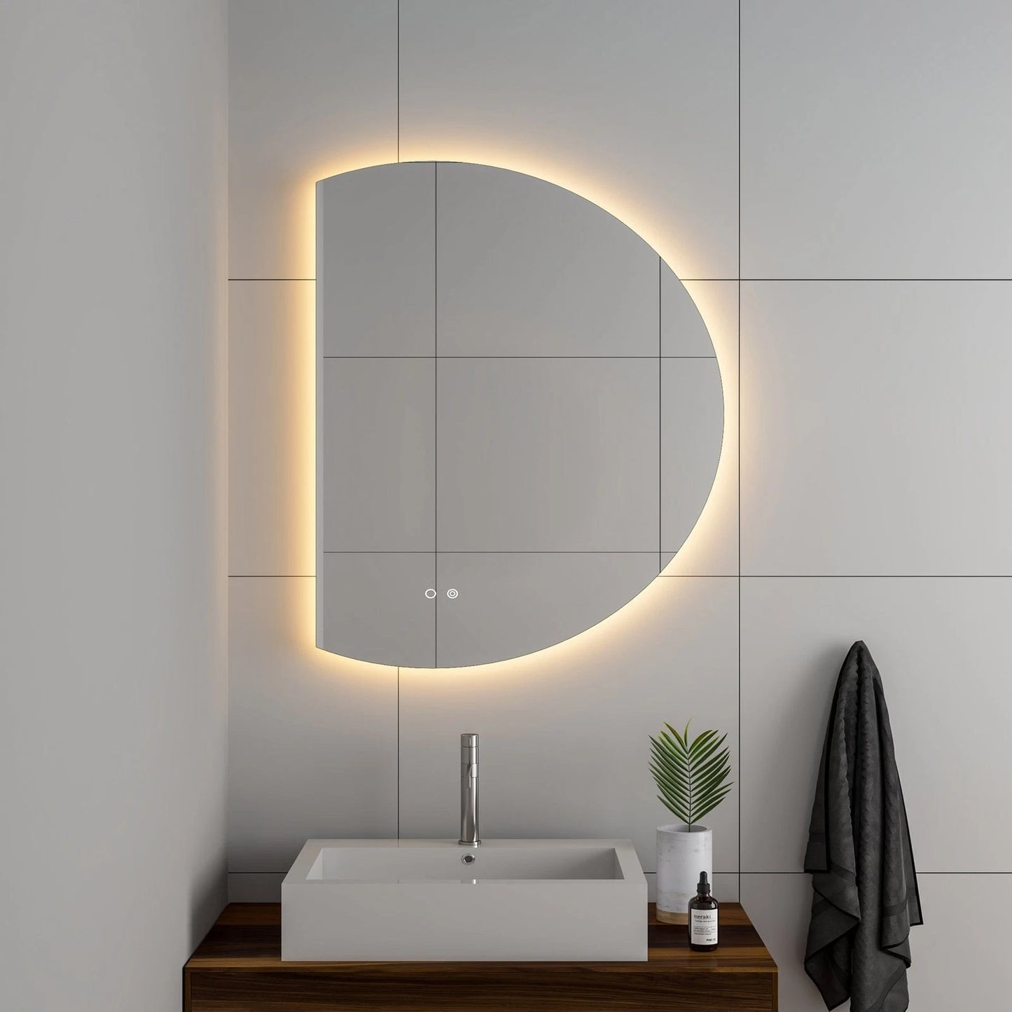 LUXOR HALF LED VANITY ROUND MIRROR - ADJUSTABLE TEMP. & BRIGHTNESS - 40 x 28