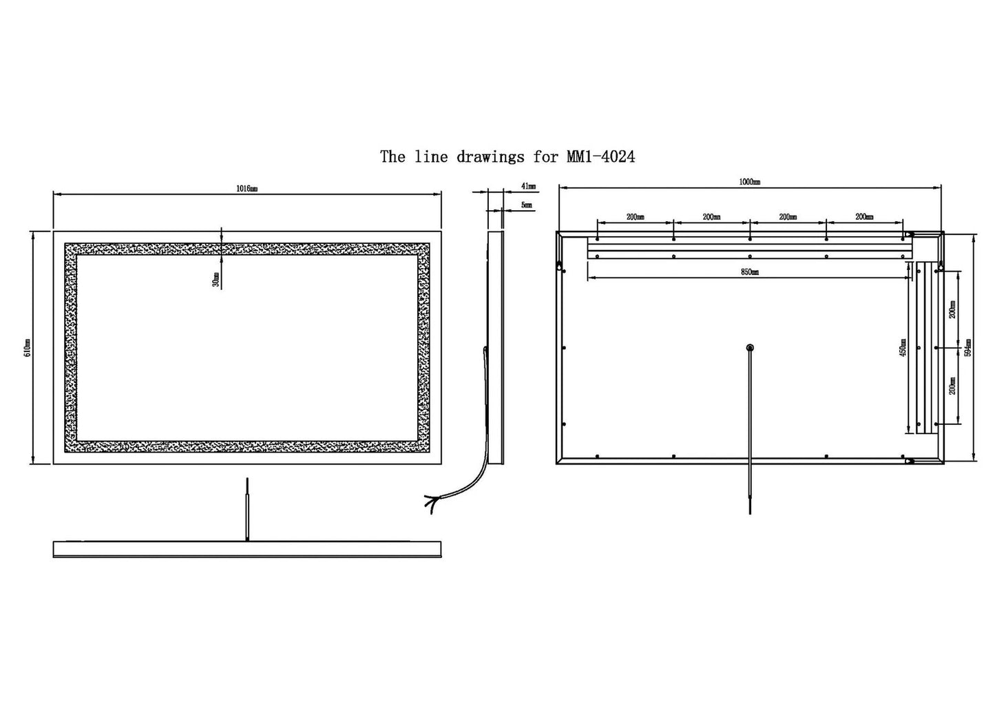 ZEPHYR LED LIGHTED BATHROOM VANITY RECTANGLE MIRROR - 40 x 24