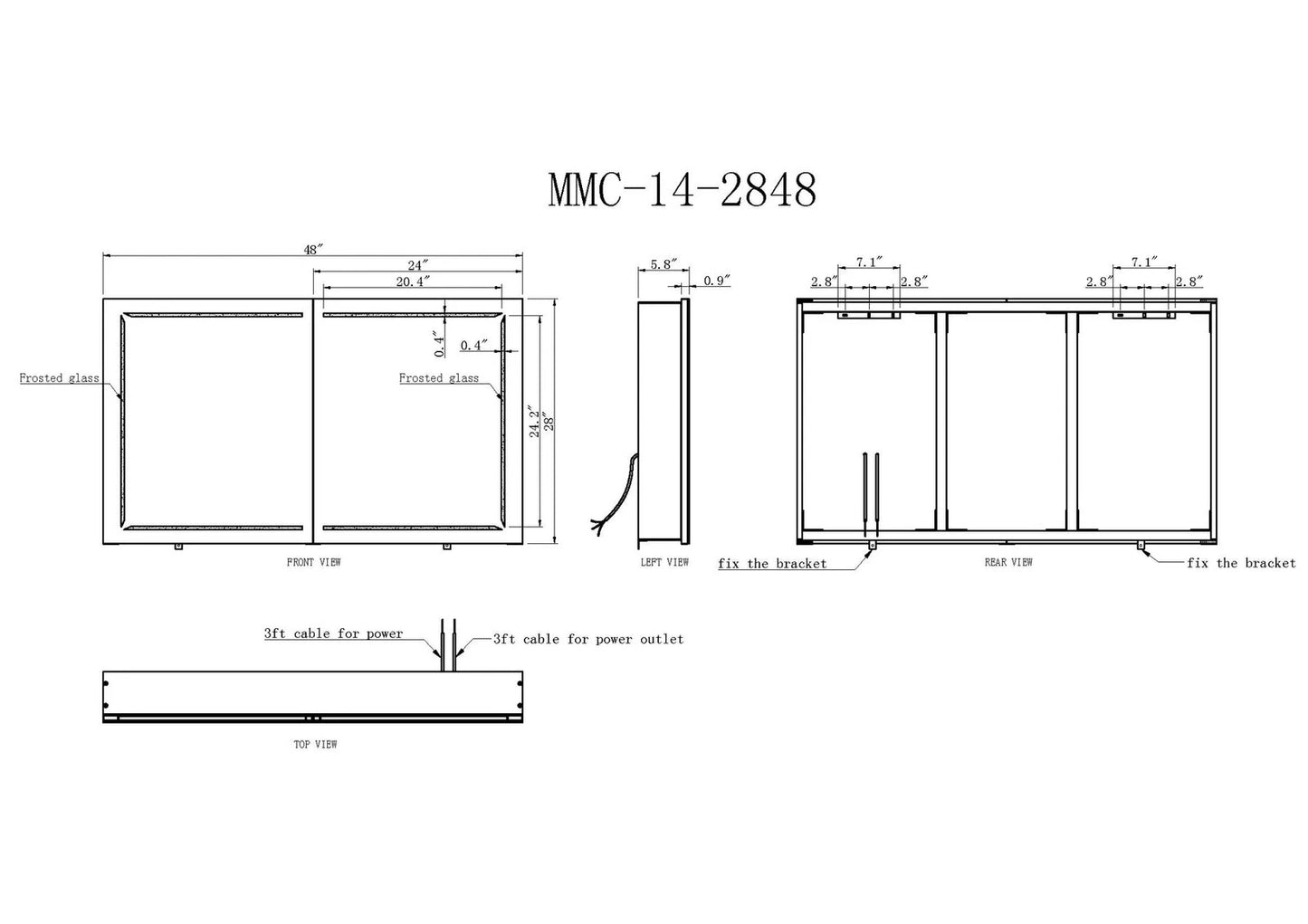 ELARA II CONDUCTIVE HINGE-POWERED LED CABINET VANITY SQUARE MIRROR - 28 x 48