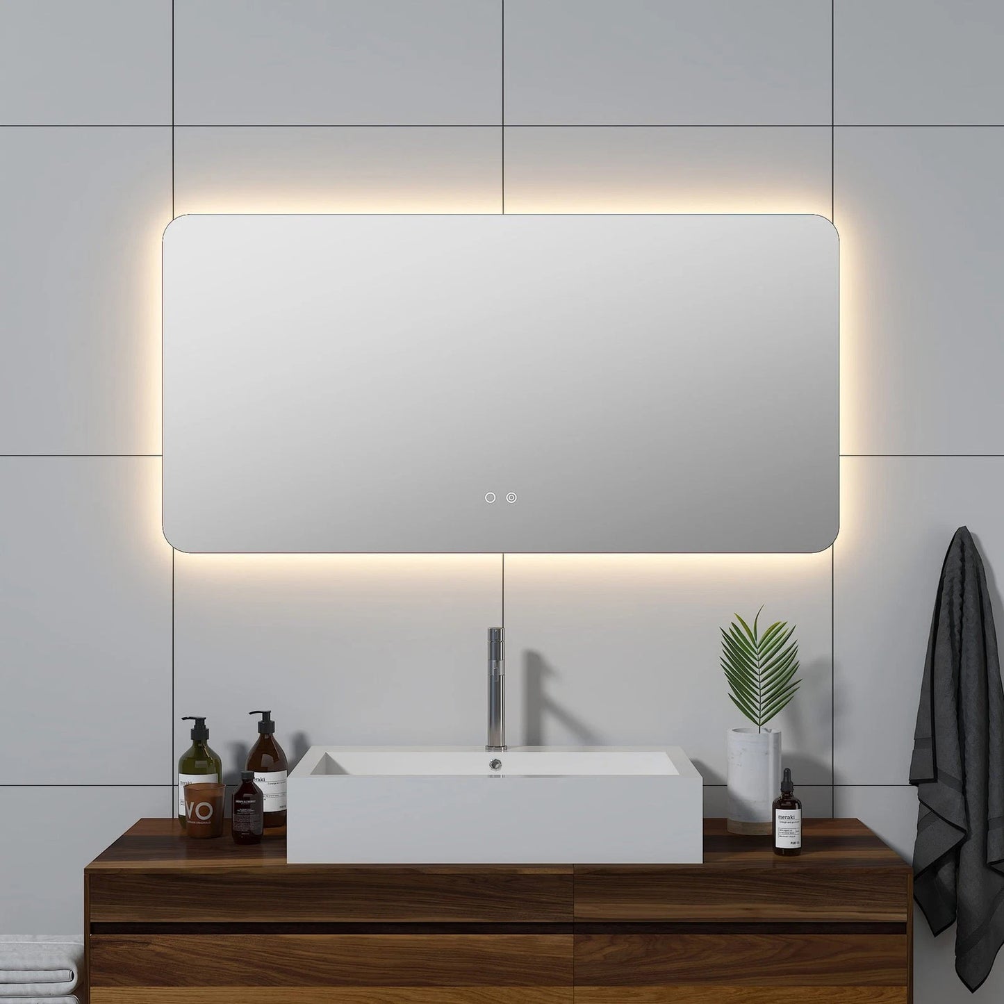 LUXOR ROUNDED CORNERS LED VANITY MIRROR; ADJUSTABLE TEMP. & BRIGHTNESS; 48 x 24