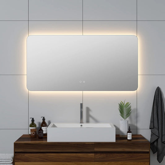 LUXOR ROUNDED CORNERS LED VANITY MIRROR; ADJUSTABLE TEMP. & BRIGHTNESS; 48 x 24