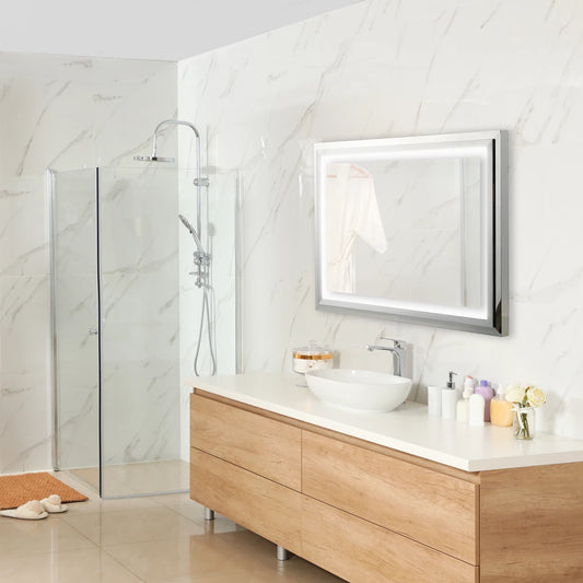 THETA LED LIGHTED BATHROOM VANITY SQUARE MIRROR - 48 x 28