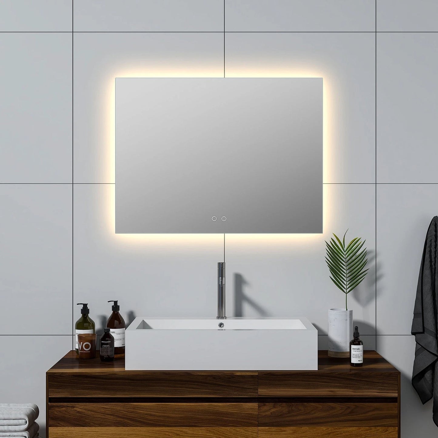 LUXOR LED VANITY SQUARE MIRROR - ADJUSTABLE TEMP. & BRIGHTNESS - 32 x 24