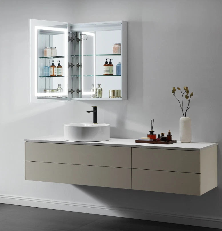 ARIES I LED LIGHTED BATHROOM CABINET VANITY SQUARE MIRROR - 32 x 24