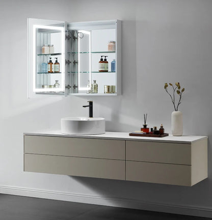 ARIES I LED LIGHTED BATHROOM CABINET VANITY SQUARE MIRROR - 32 x 24
