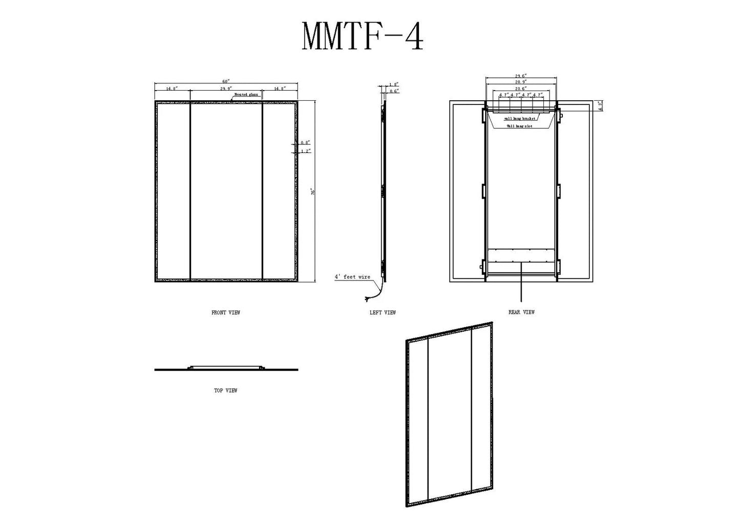 SOLARA LED LIGHTED TRIFOLD VANITY RECTANGLE MIRROR - WALL MOUNT - 76 x 60