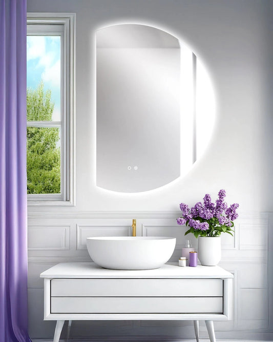 LUXOR HALF LED VANITY ROUND MIRROR - ADJUSTABLE TEMP. & BRIGHTNESS - 32 x 23