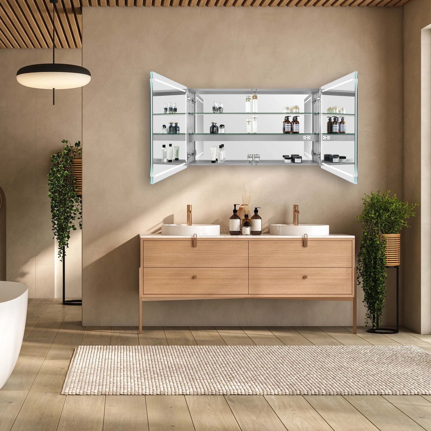 ELARA II CONDUCTIVE HINGE-POWERED LED CABINET VANITY SQUARE MIRROR - 28 x 48