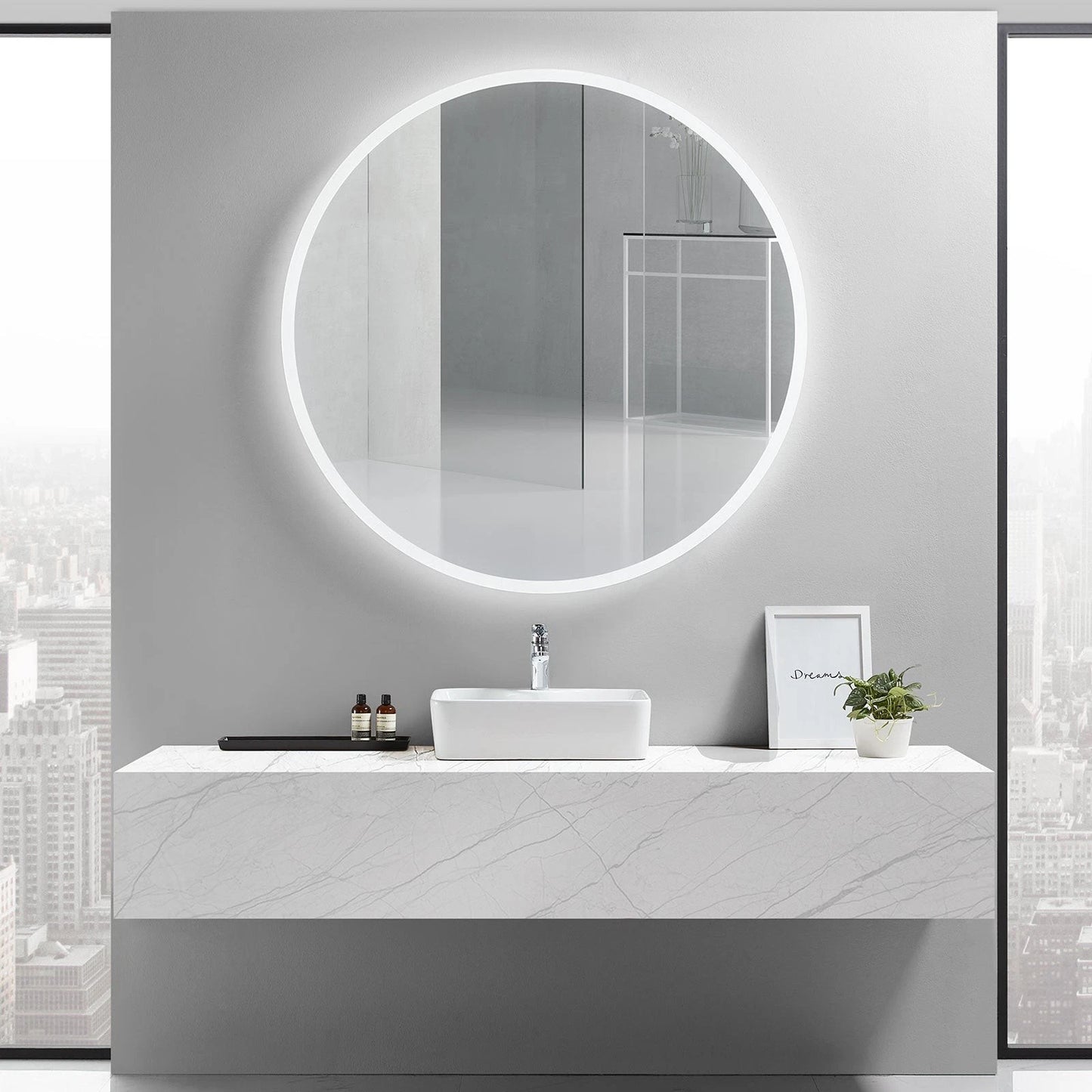 DIAFOTIZO LED LIGHTED BATHROOM VANITY ROUND MIRROR - 48 x 48