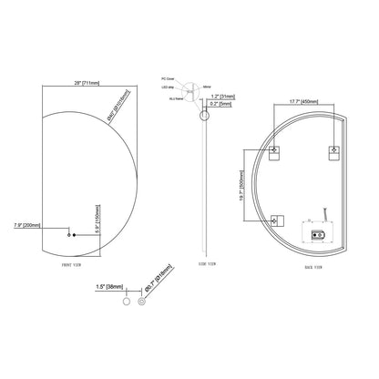 LUXOR HALF LED VANITY ROUND MIRROR - ADJUSTABLE TEMP. & BRIGHTNESS - 40 x 28