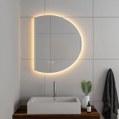 LUXOR HALF LED VANITY ROUND MIRROR - ADJUSTABLE TEMP. & BRIGHTNESS - 32 x 23