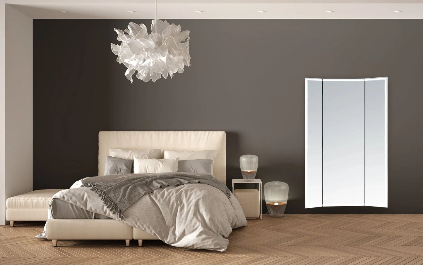 SOLARA LED LIGHTED TRIFOLD VANITY RECTANGLE MIRROR - WALL MOUNT - 76 x 60