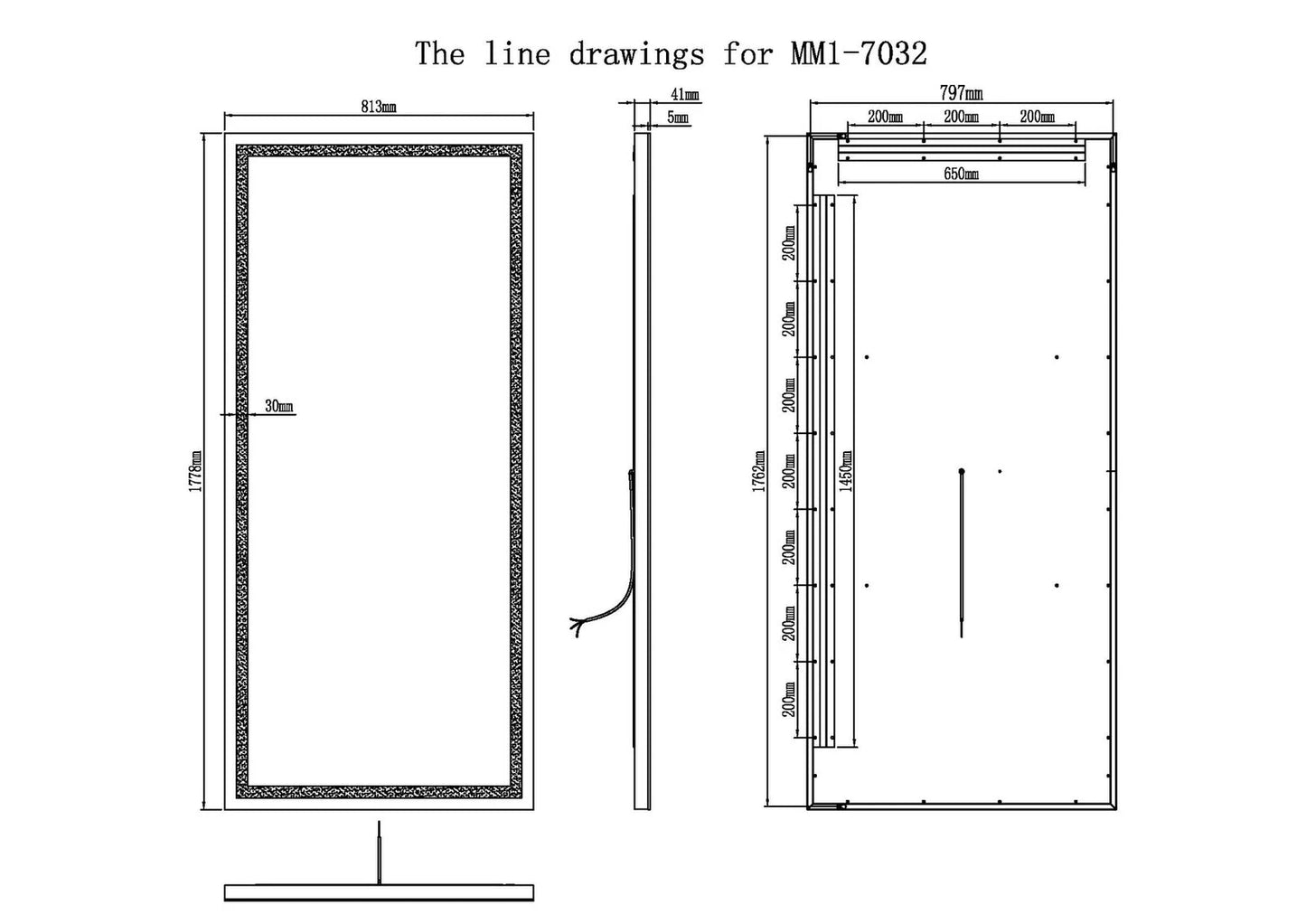 ZEPHYR LED LIGHTED BATHROOM VANITY RECTANGLE MIRROR - 70 x 32