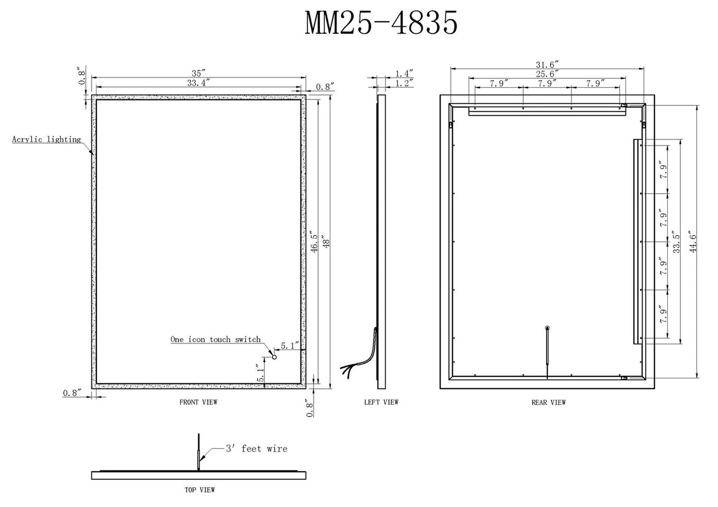 LYRA LED ILLUMINATED VANITY SQUARE MIRROR - 48 x 35 - (Sold as 1)