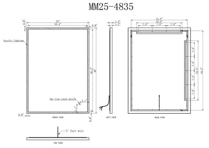 LYRA LED ILLUMINATED VANITY SQUARE MIRROR - 48 x 35 - (Sold as 1)
