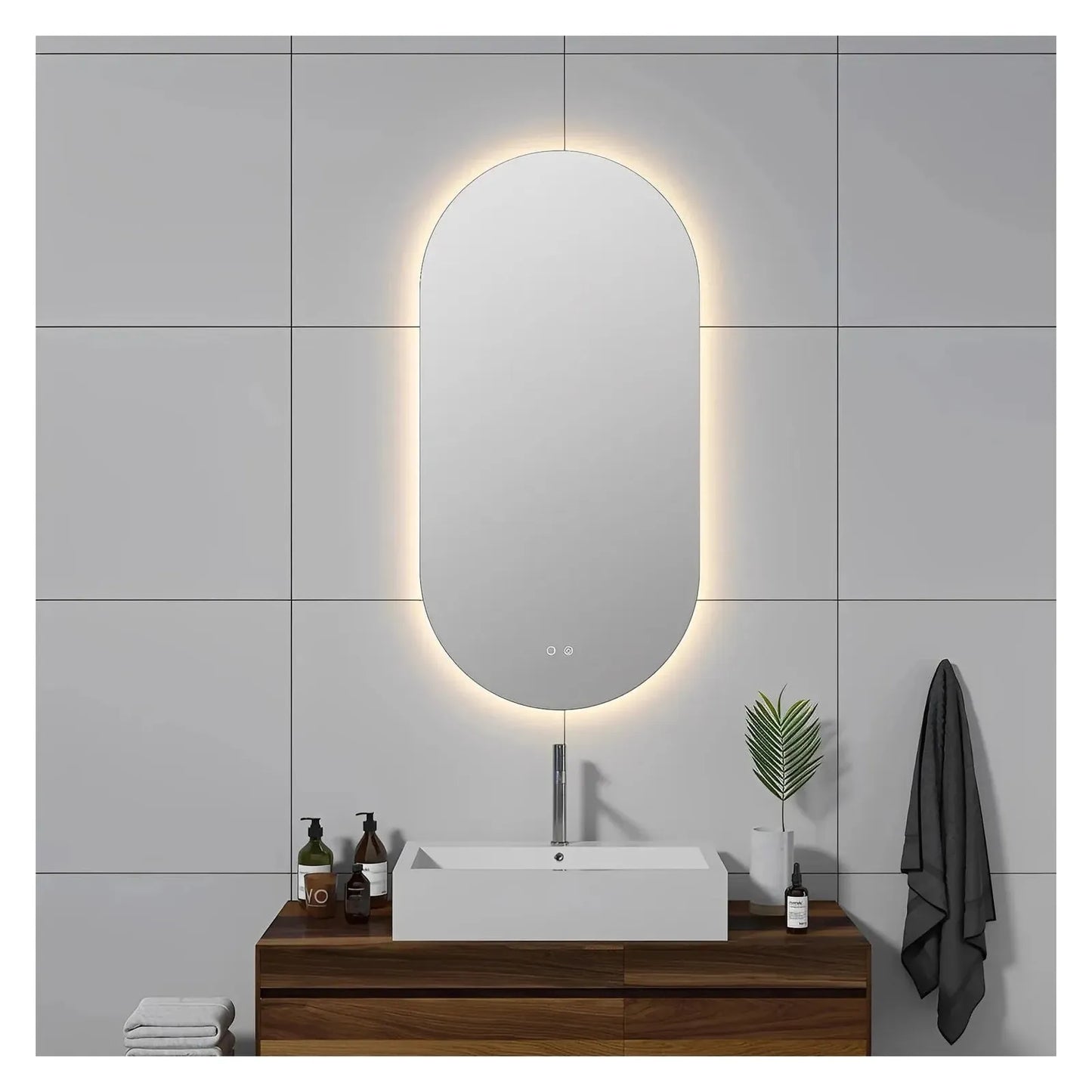 LUXOR PILL LED VANITY OVAL MIRROR - BACKLIT - ADJUSTABLE TEMP. & BRIGHTNESS - 24 x 48