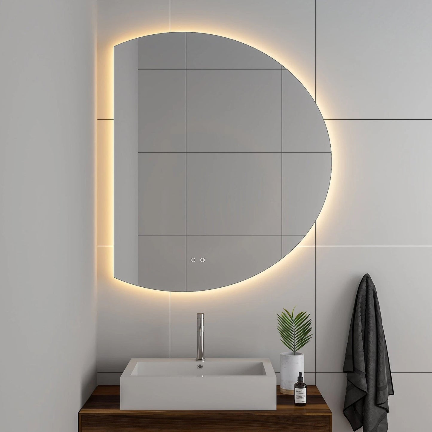 LUXOR HALF LED VANITY ROUND MIRROR - ADJUSTABLE TEMP. & BRIGHTNESS - 48 x 35