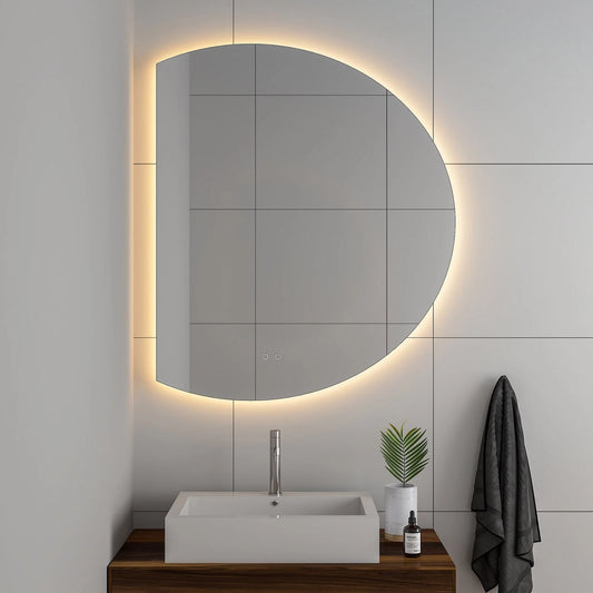 LUXOR HALF LED VANITY ROUND MIRROR - ADJUSTABLE TEMP. & BRIGHTNESS - 48 x 35