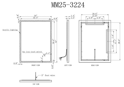 LYRA LED ILLUMINATED VANITY SQUARE MIRROR - 32 x 24 - (Sold as 1)