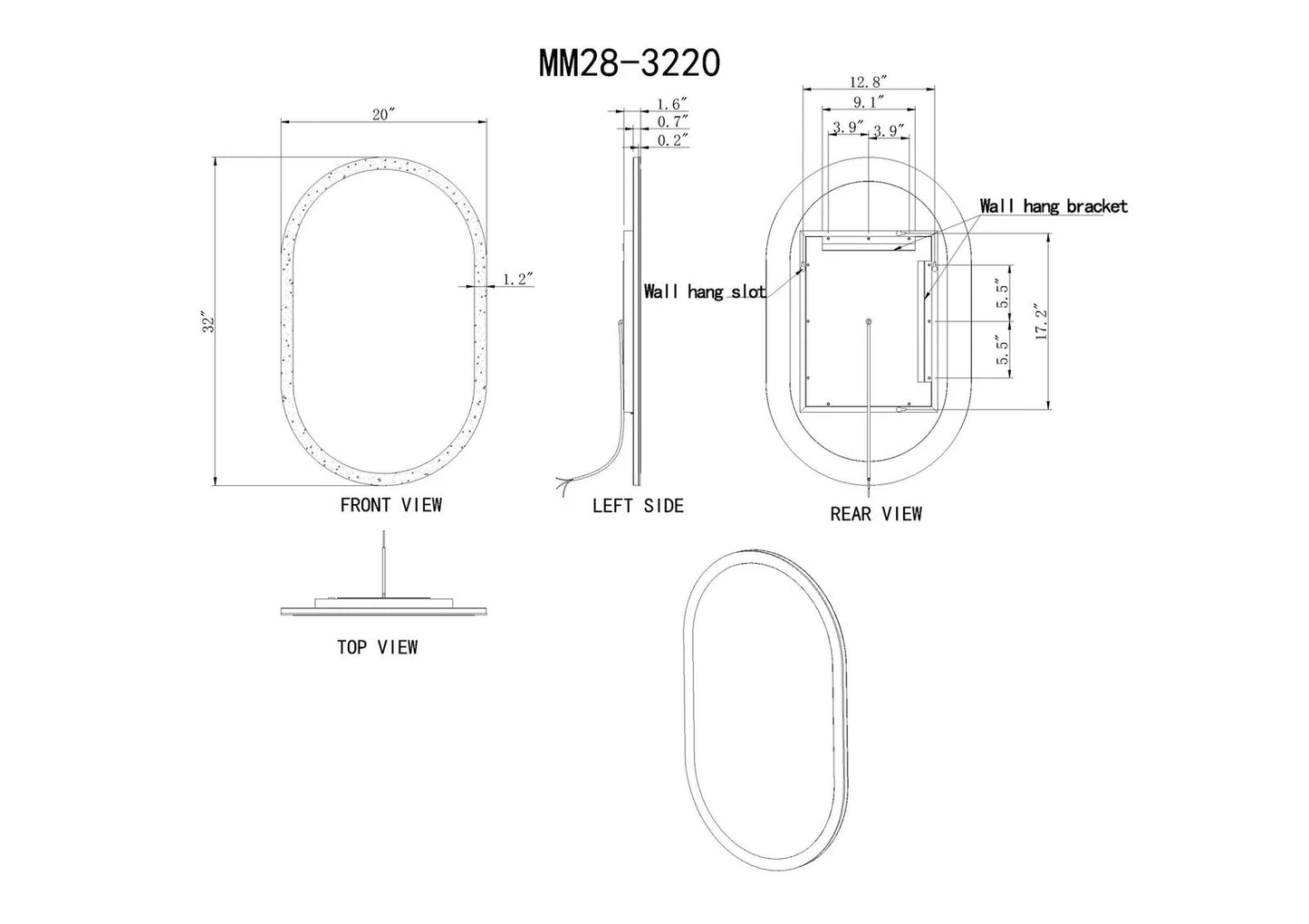 VEGA PILL LED ILLUMINATED OVAL MIRROR
