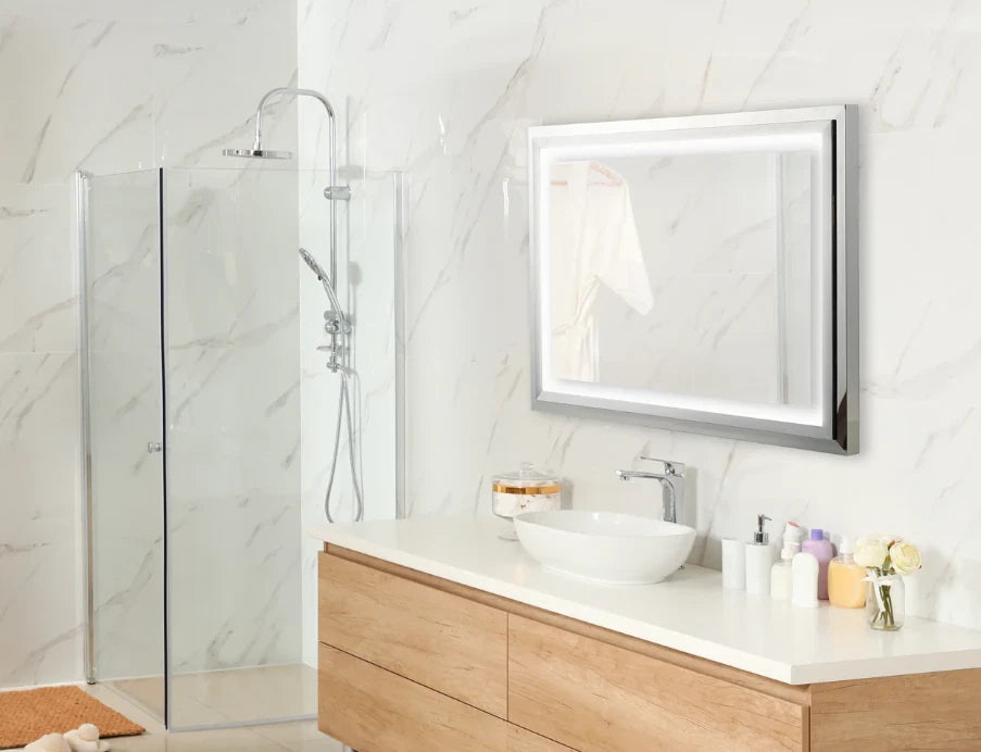 THETA LED LIGHTED BATHROOM VANITY SQUARE MIRROR - 36 x 24