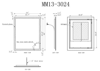 ORION LED ILLUMINATED VANITY RECTANGLE MIRROR - 30 x 24