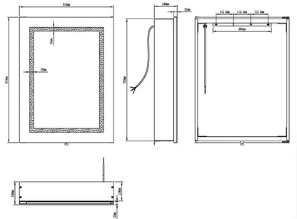 ARIES I LED LIGHTED BATHROOM CABINET VANITY SQUARE MIRROR - 32 x 24