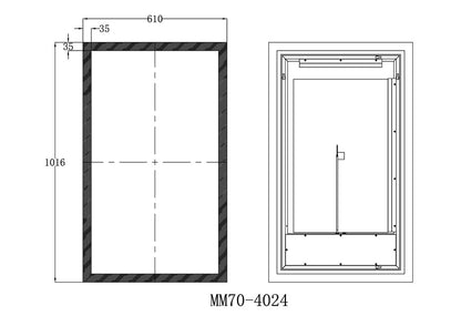 SYLVA LED LIGHTED BATHROOM VANITY SQUARE MIRROR - 40 x 24