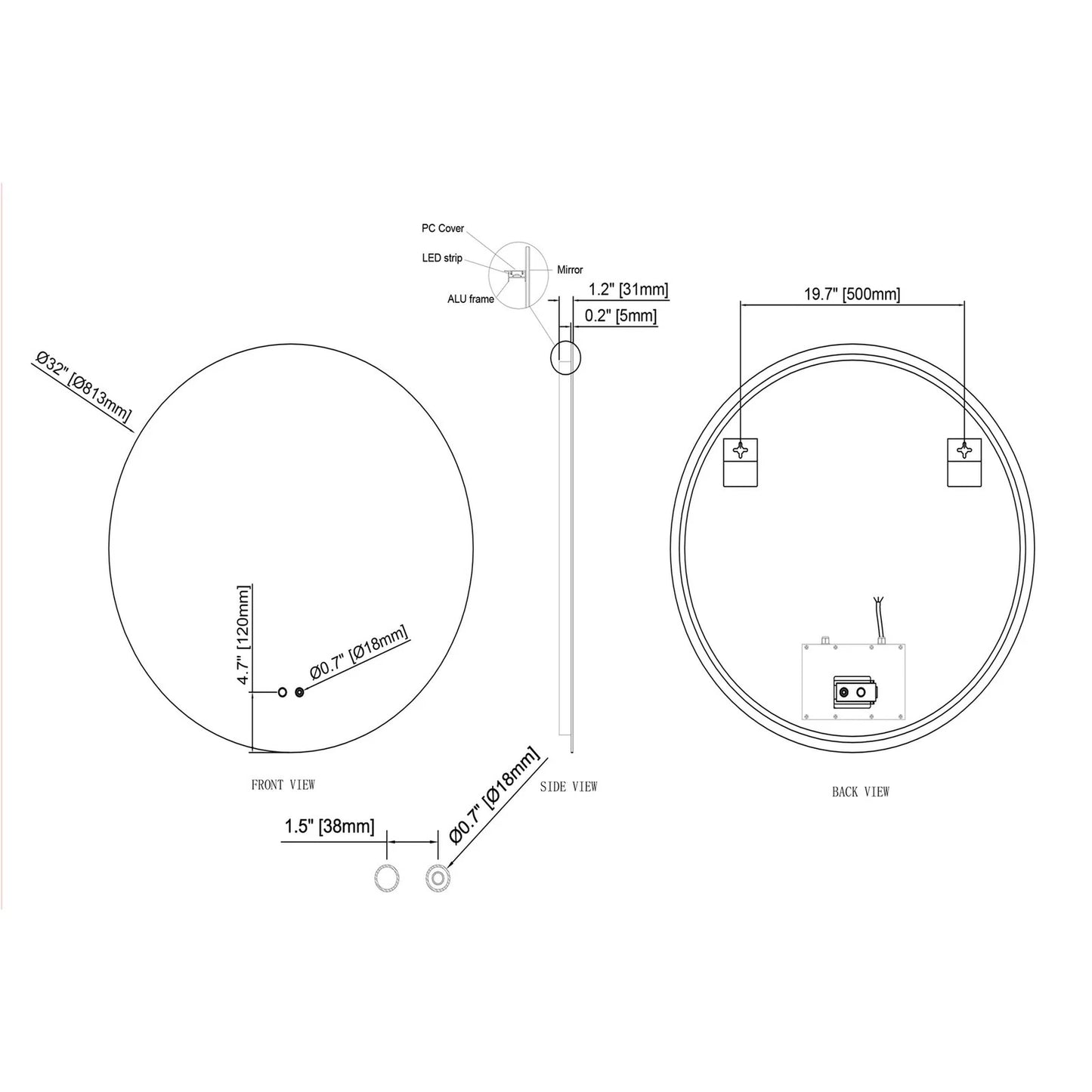 TITAN LED VANITY ROUND MIRROR - ADJUST. TEMP. & BRIGHTNESS - 32 x 32 (Sold as 1)