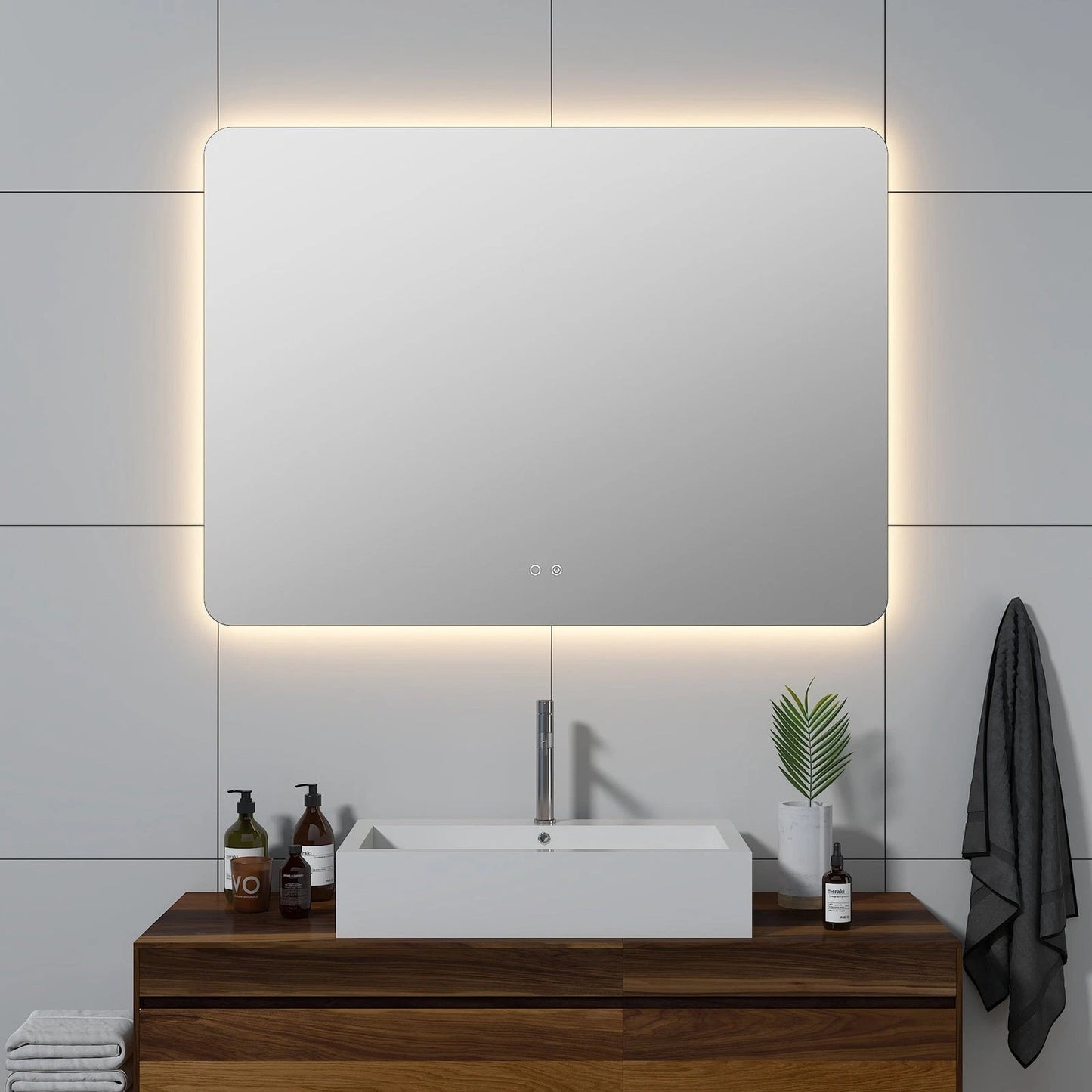 LUXOR ROUNDED CORNERS LED VANITY MIRROR; ADJUSTABLE TEMP. & BRIGHTNESS - 48 x 35