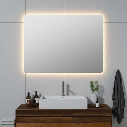 LUXOR ROUNDED CORNERS LED VANITY MIRROR; ADJUSTABLE TEMP. & BRIGHTNESS - 48 x 35