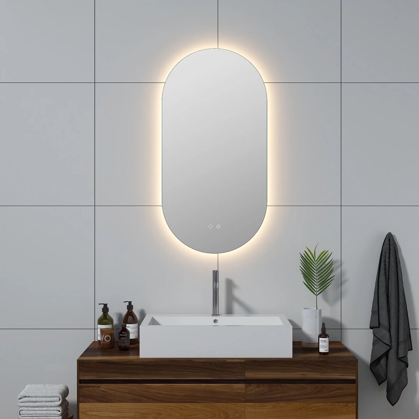 LUXOR PILL LED VANITY OVAL MIRROR - ADJUSTABLE TEMP. & BRIGHTNESS - 20 x 39