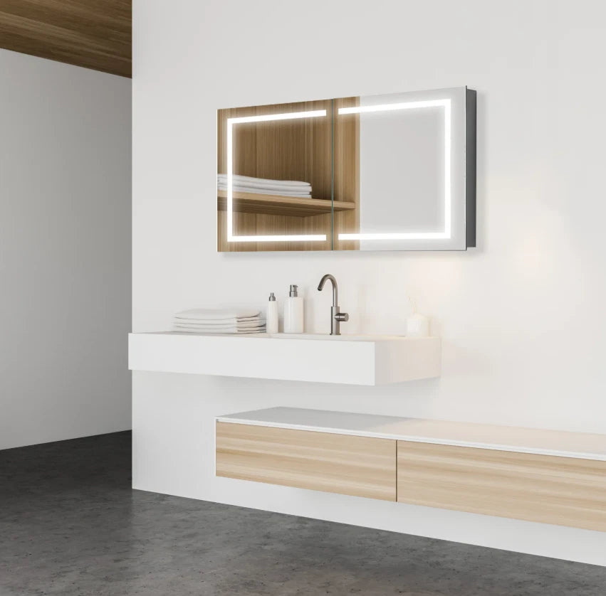 ARIES II LED LIGHTED BATHROOM CABINET VANITY RECTANGLE MIRROR - 28 x 48