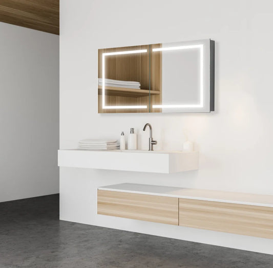 ARIES II LED LIGHTED BATHROOM CABINET VANITY RECTANGLE MIRROR - 28 x 48