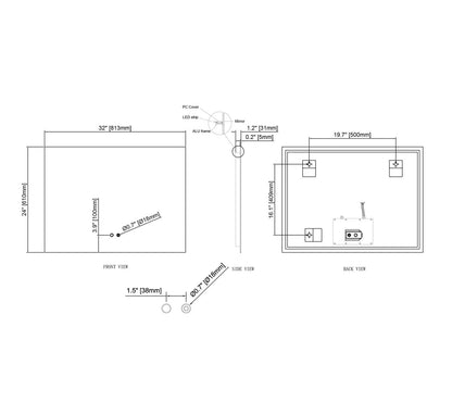 LUXOR LED VANITY SQUARE MIRROR - ADJUSTABLE TEMP. & BRIGHTNESS - 32 x 24