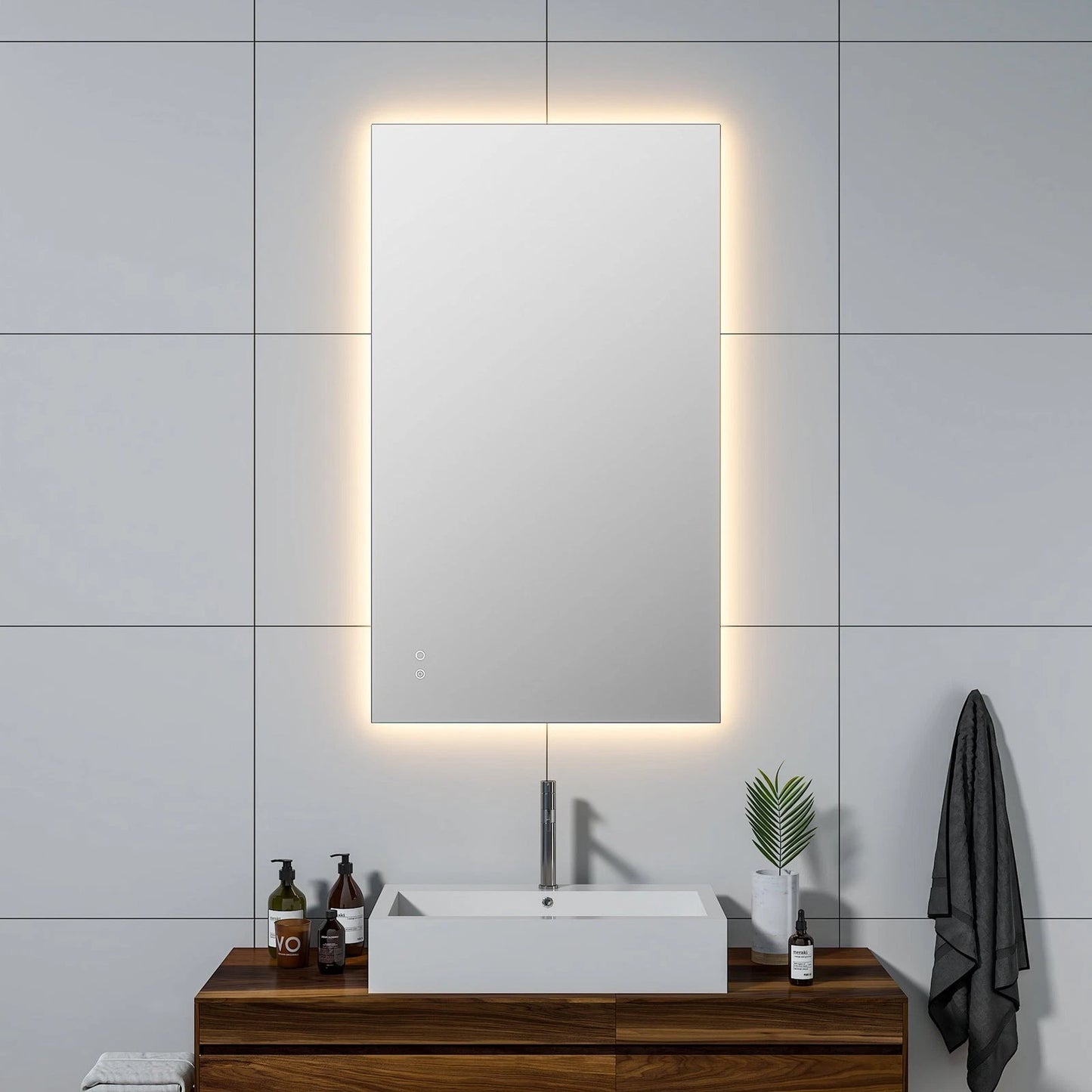 LUXOR LED VANITY SQUARE MIRROR - ADJUSTABLE TEMP. & BRIGHTNESS - 48 x 28
