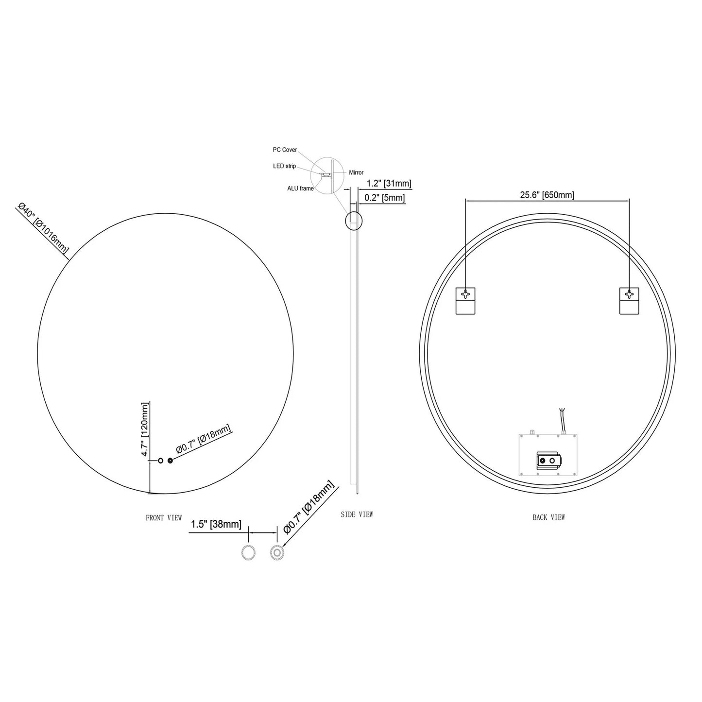 LUXOR LED VANITY ROUND MIRROR - ADJUSTABLE TEMP. & BRIGHTNESS - 40 x 40