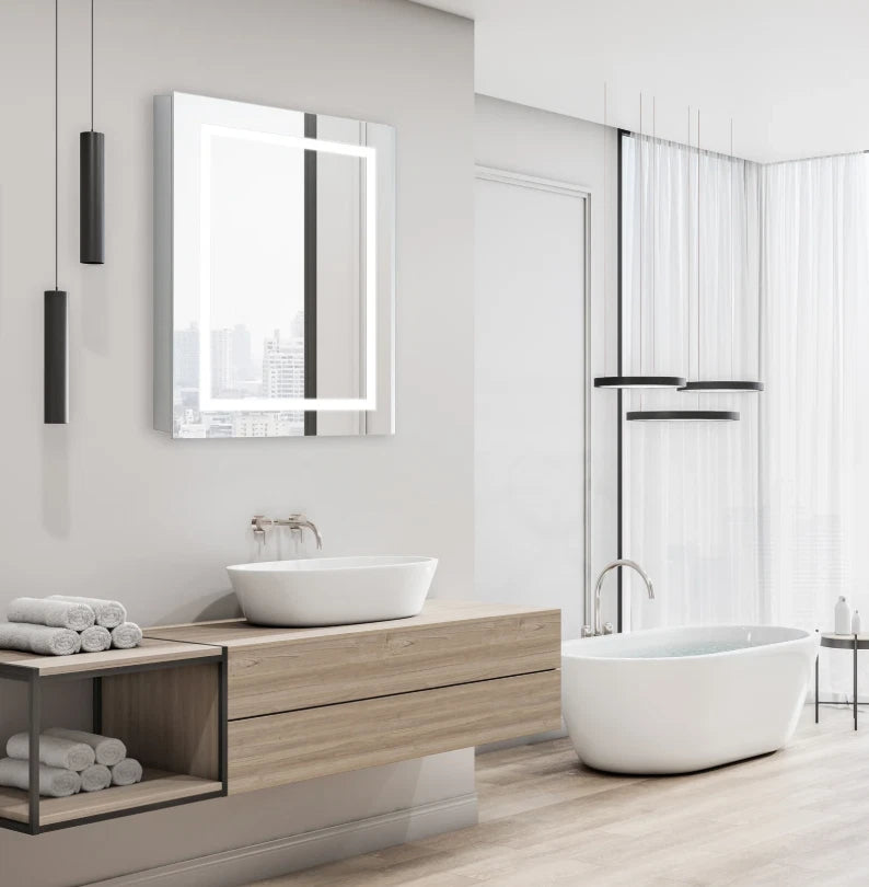 ARIES I LED LIGHTED BATHROOM CABINET VANITY SQUARE MIRROR - 32 x 24
