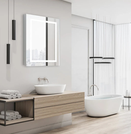 ARIES I LED LIGHTED BATHROOM CABINET VANITY SQUARE MIRROR - 32 x 24