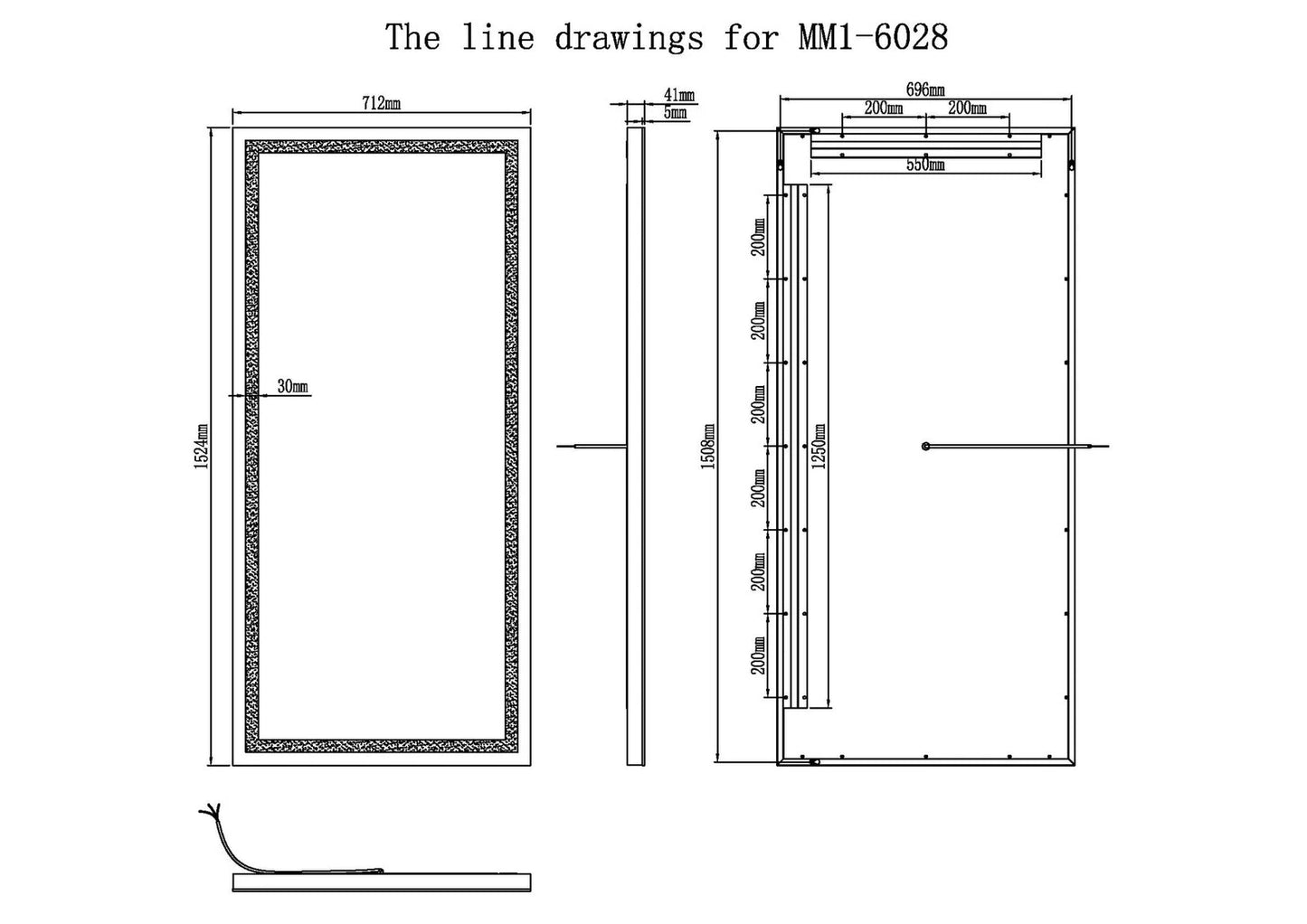 ZEPHYR LED LIGHTED BATHROOM VANITY RECTANGLE MIRROR - 60 x 28