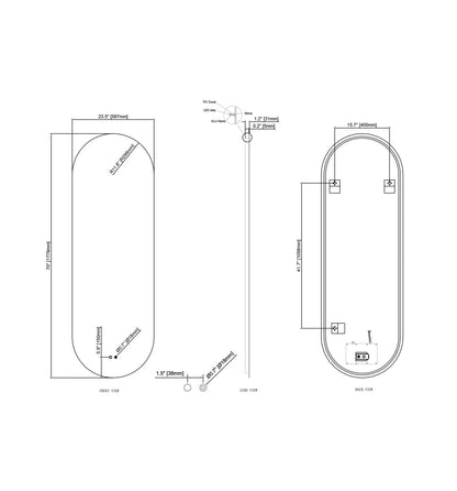 LUXOR PILL LED VANITY OVAL MIRROR - ADJUSTABLE TEMP. & BRIGHTNESS - 23 x 70